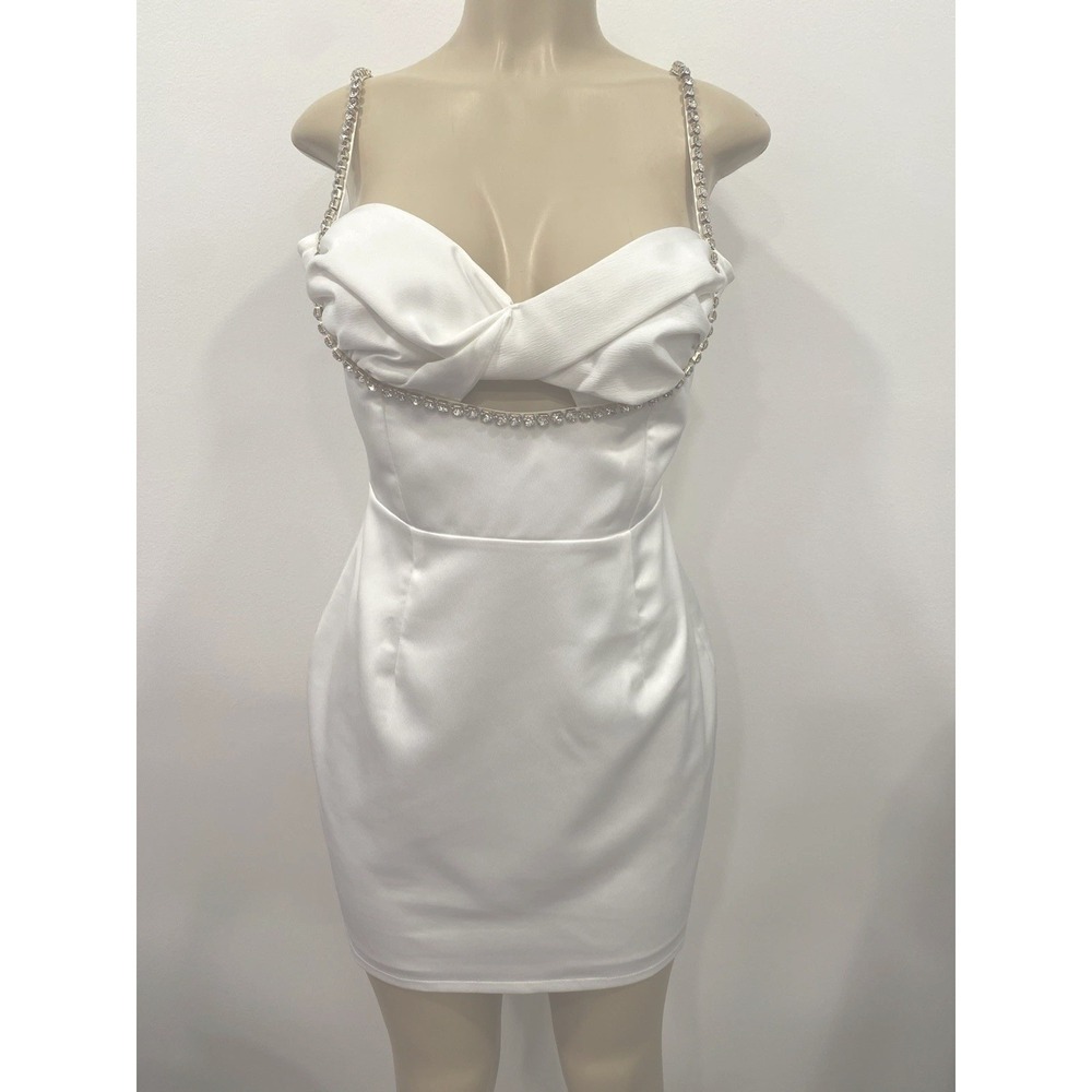 luxxel dress White Party Bachelorette Vegas Bridal Rhinestone Straps SZ Large